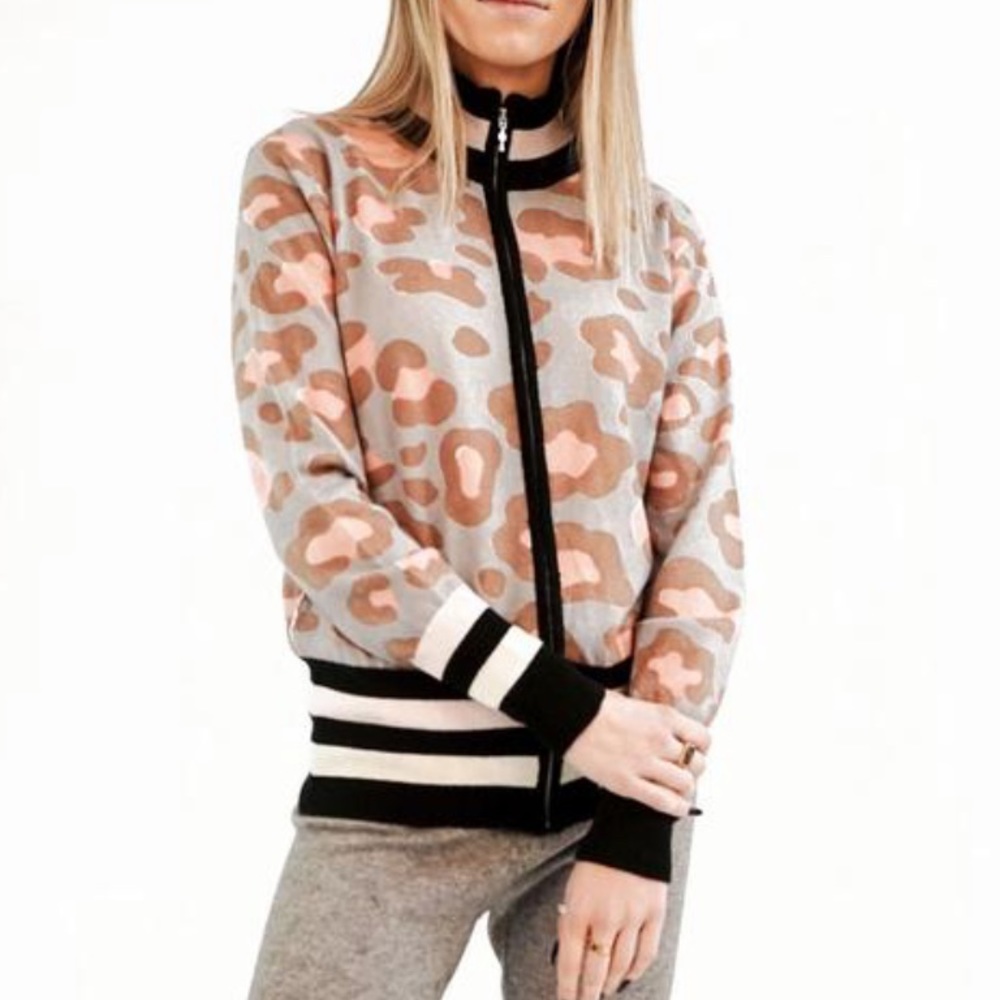 Knitwit Cashmere Track Jacket Sweet Leopard Zipped Sweater
